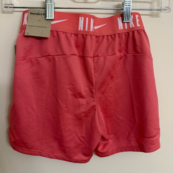 Nike Girls Coral Pink Training Shorts with White Swoosh - Picture 3 of 4